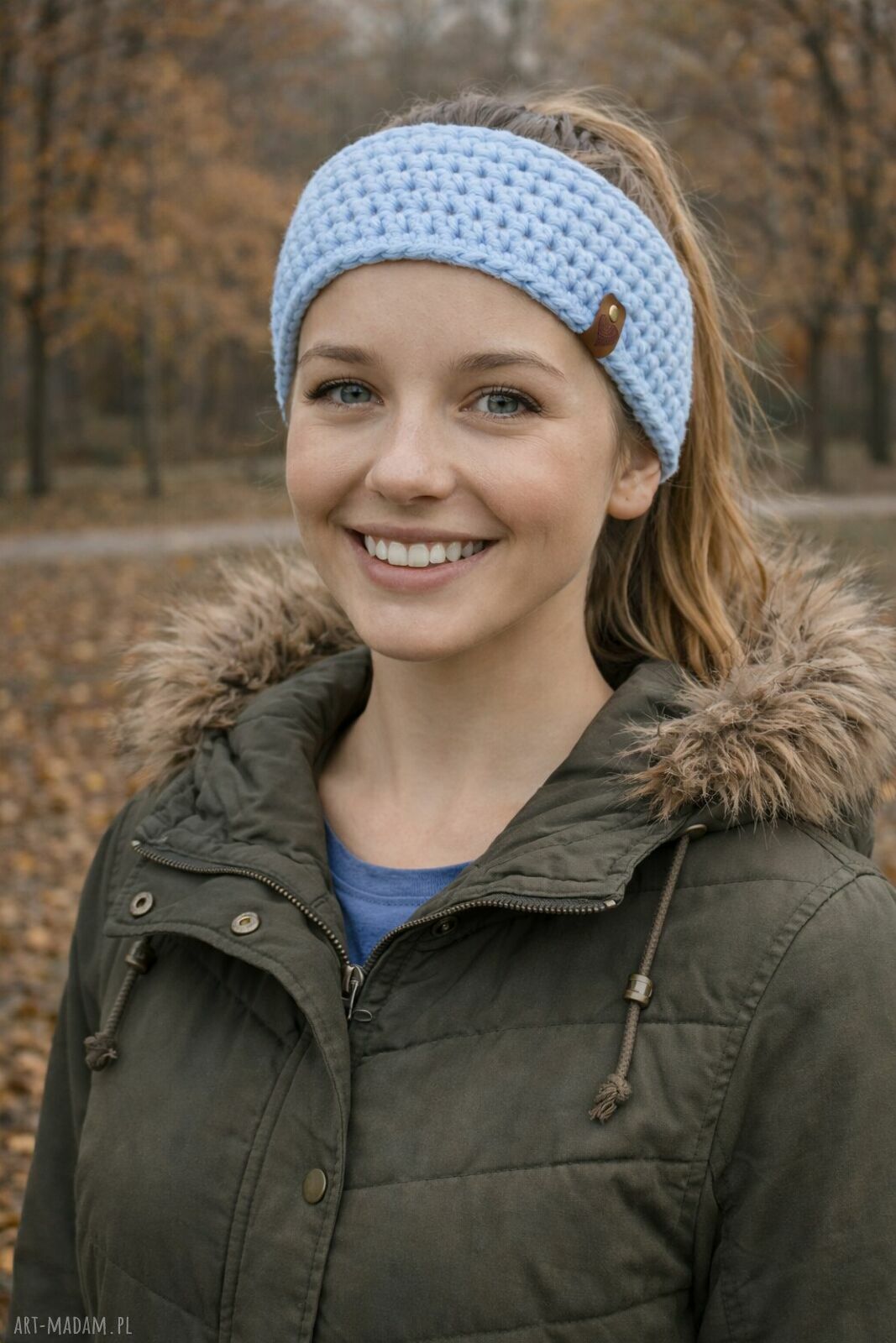 Szary Mary - wełniana opaska robiona na szydełku headband