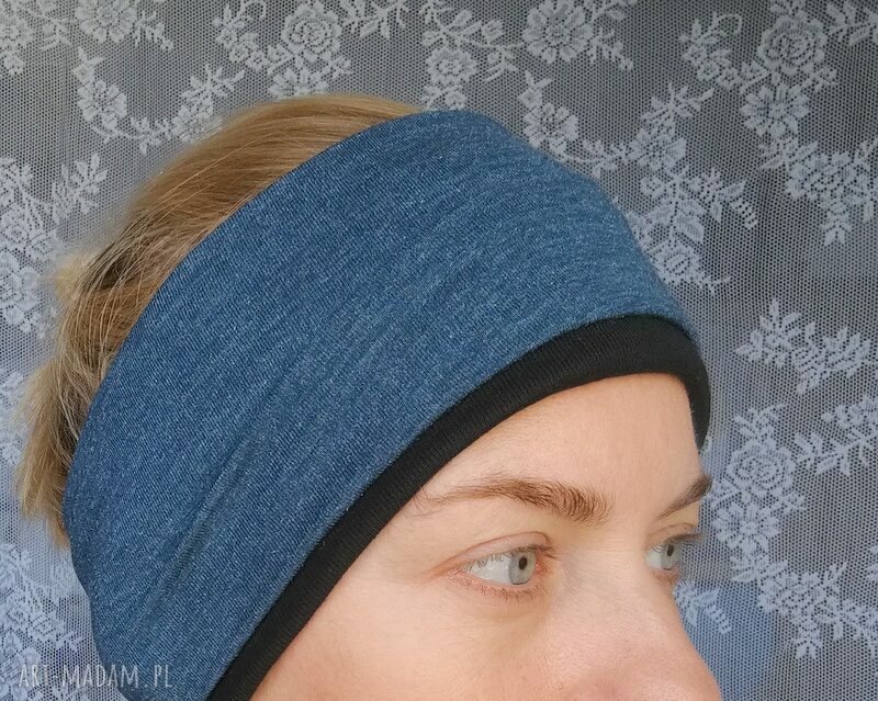 Opaska sportowa damska z połyskiem - podwójna morska do biegania (handmade)