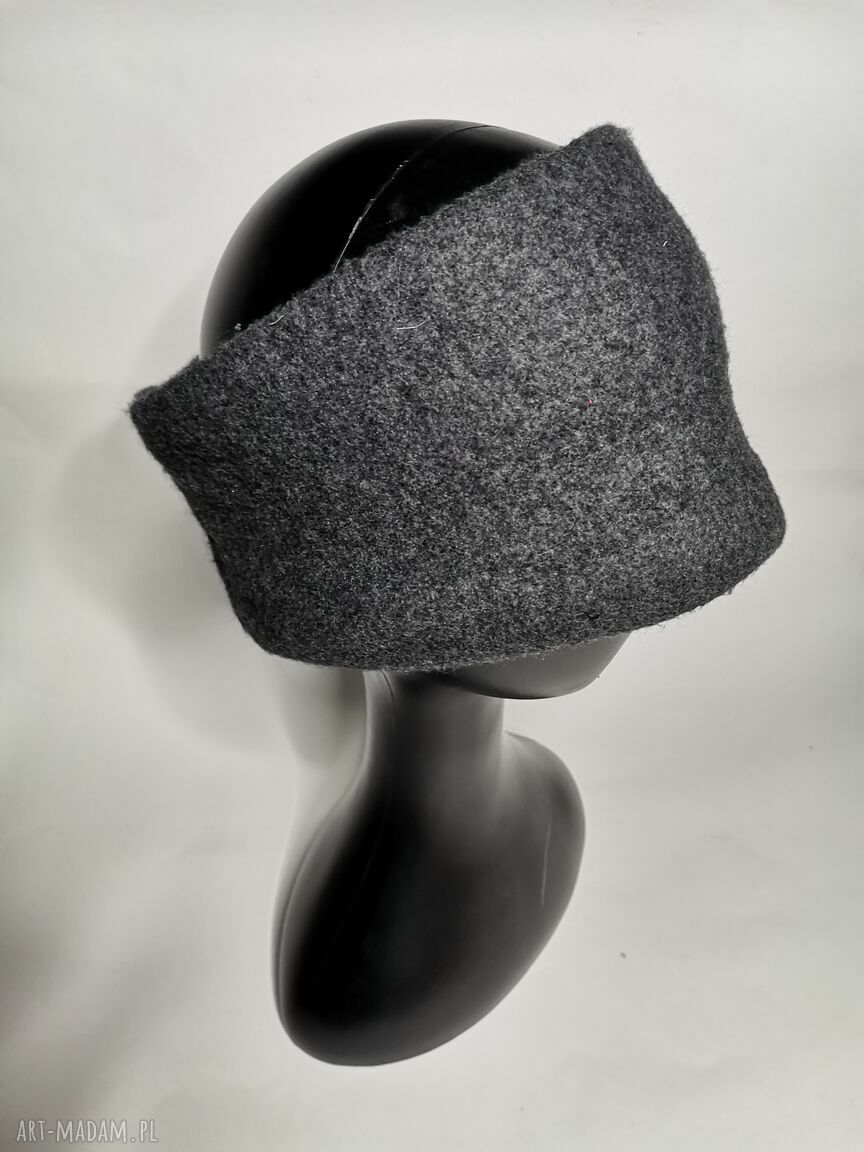 Ręcznie robiona szara opaska boho etno sport - polarowa damska, uniwersalna