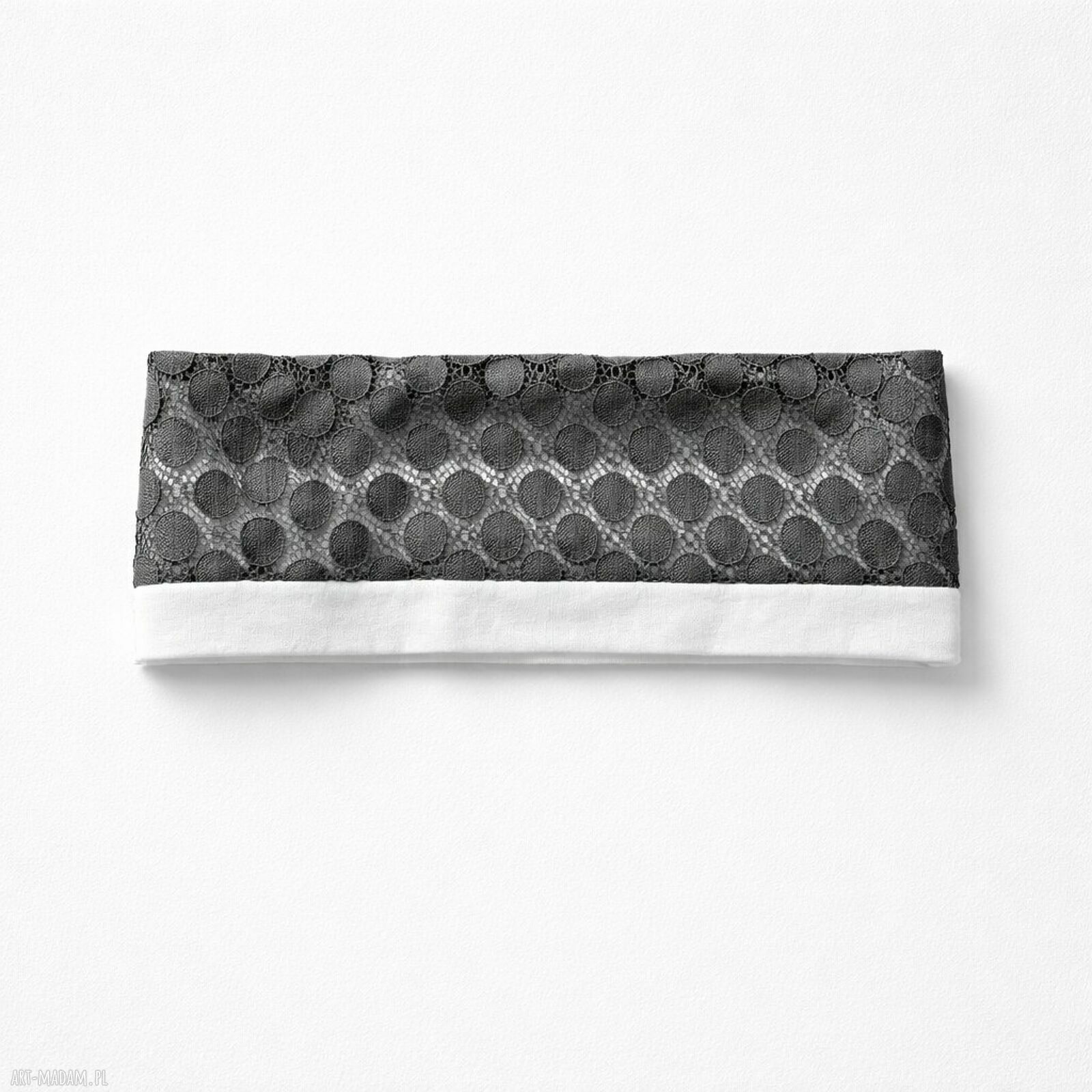 Opaska szara koronkowa 55-56 cm - ręcznie robiona