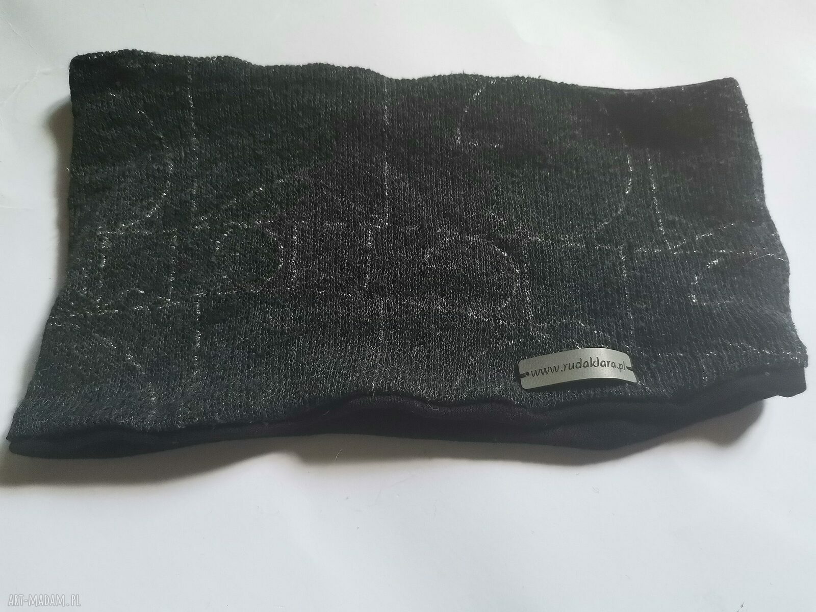 Opaska szaro-czarna na podszewce - uniwersalna opaska damska handmade z frędzlami