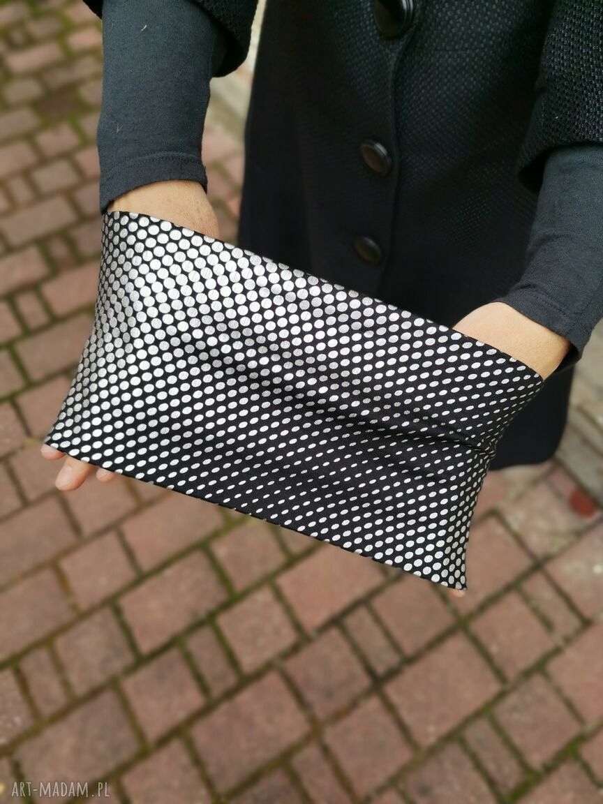 Opaska szeroka czarna w srebrne grochy - rozmiar uniwersalny