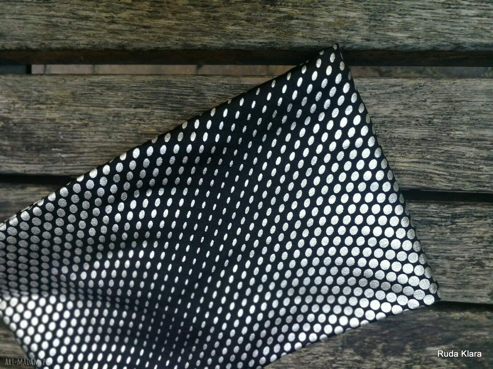 Szeroka opaska srebrno-czarna w grochy - disco lat 60, podwójna 57 cm