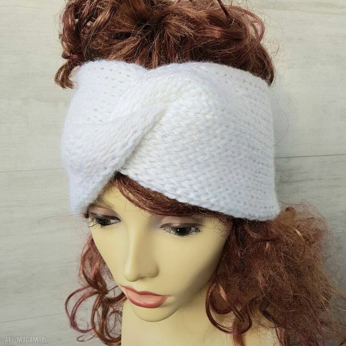 Opaska Turban Biała - ręcznie dziana, ciepła i wygodna (Alba Design)