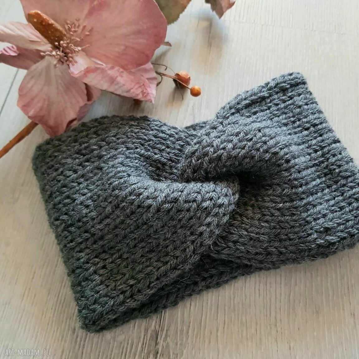 Opaska turban podwójnie robiona na głowę Retro - szary i antracyt
