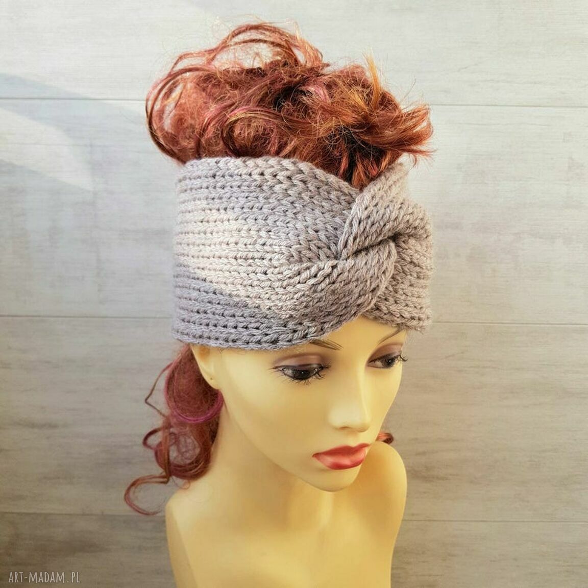 Opaska turban podwójnie robiona - ciepła kawa z mlekiem