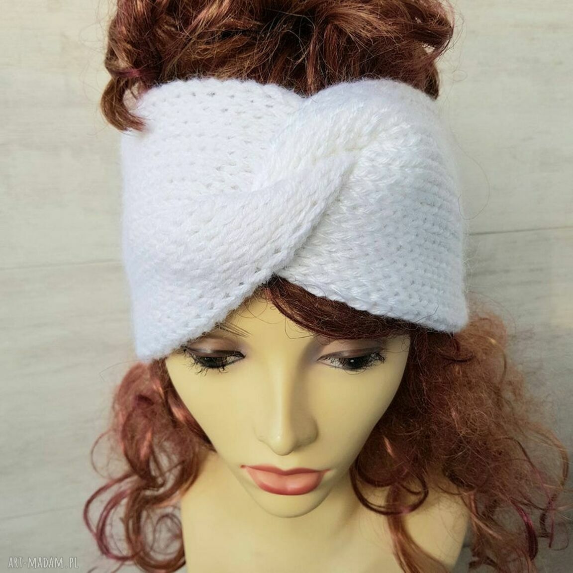 Opaska Turban Biała - ręcznie dziana, ciepła i wygodna (Alba Design)