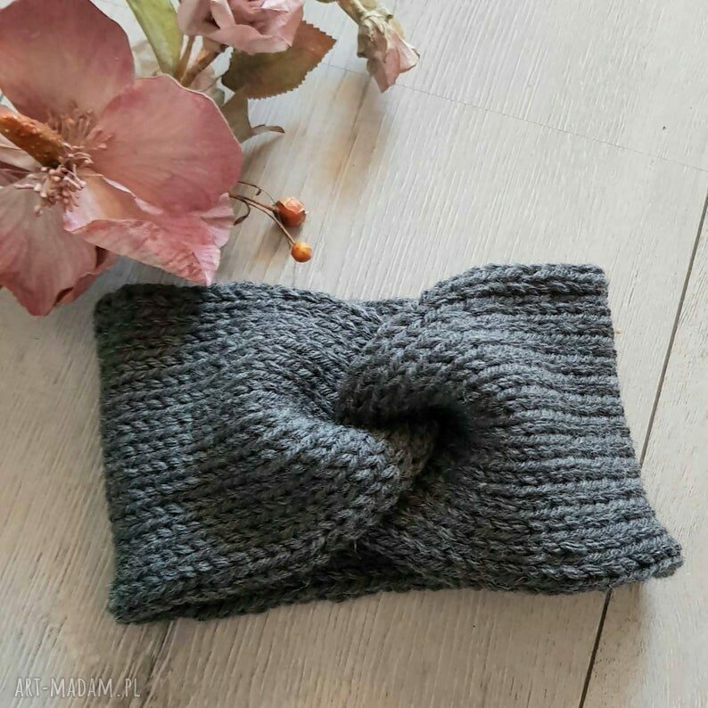 Opaska turban podwójnie robiona na głowę Retro - szary i antracyt
