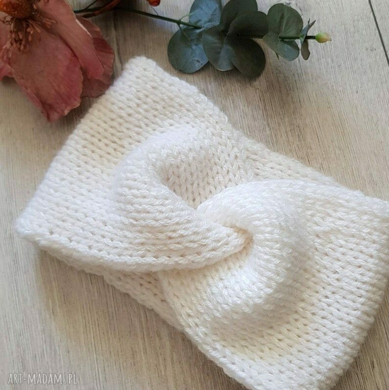 Opaska Turban Biała - ręcznie dziana, ciepła i wygodna (Alba Design)