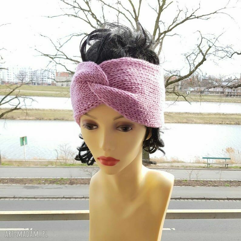 Opaska Turban Pink Pastel - ręcznie robiona na drutach