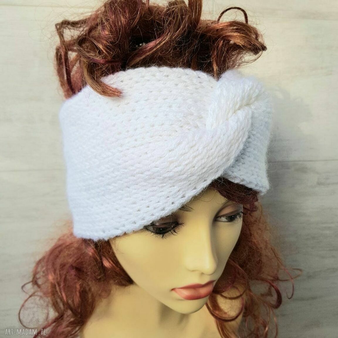 Opaska Turban Biała - ręcznie dziana, ciepła i wygodna (Alba Design)