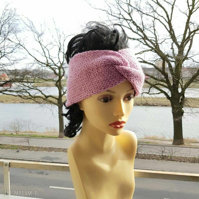 Opaska Turban Pink Pastel - ręcznie robiona na drutach