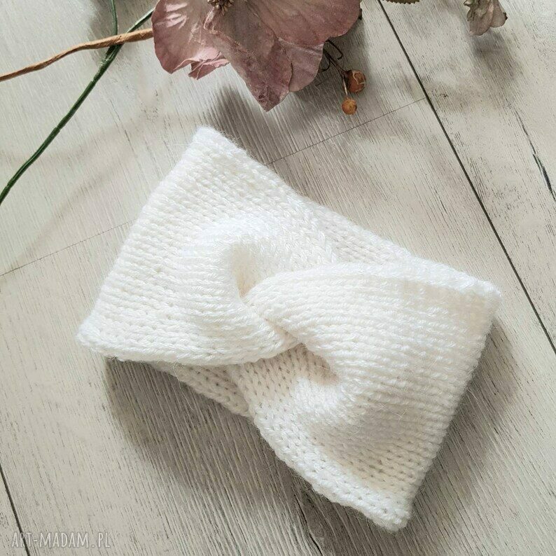 Opaska Turban Biała - ręcznie dziana, ciepła i wygodna (Alba Design)