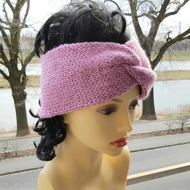 Opaska Turban Pink Pastel - ręcznie robiona na drutach