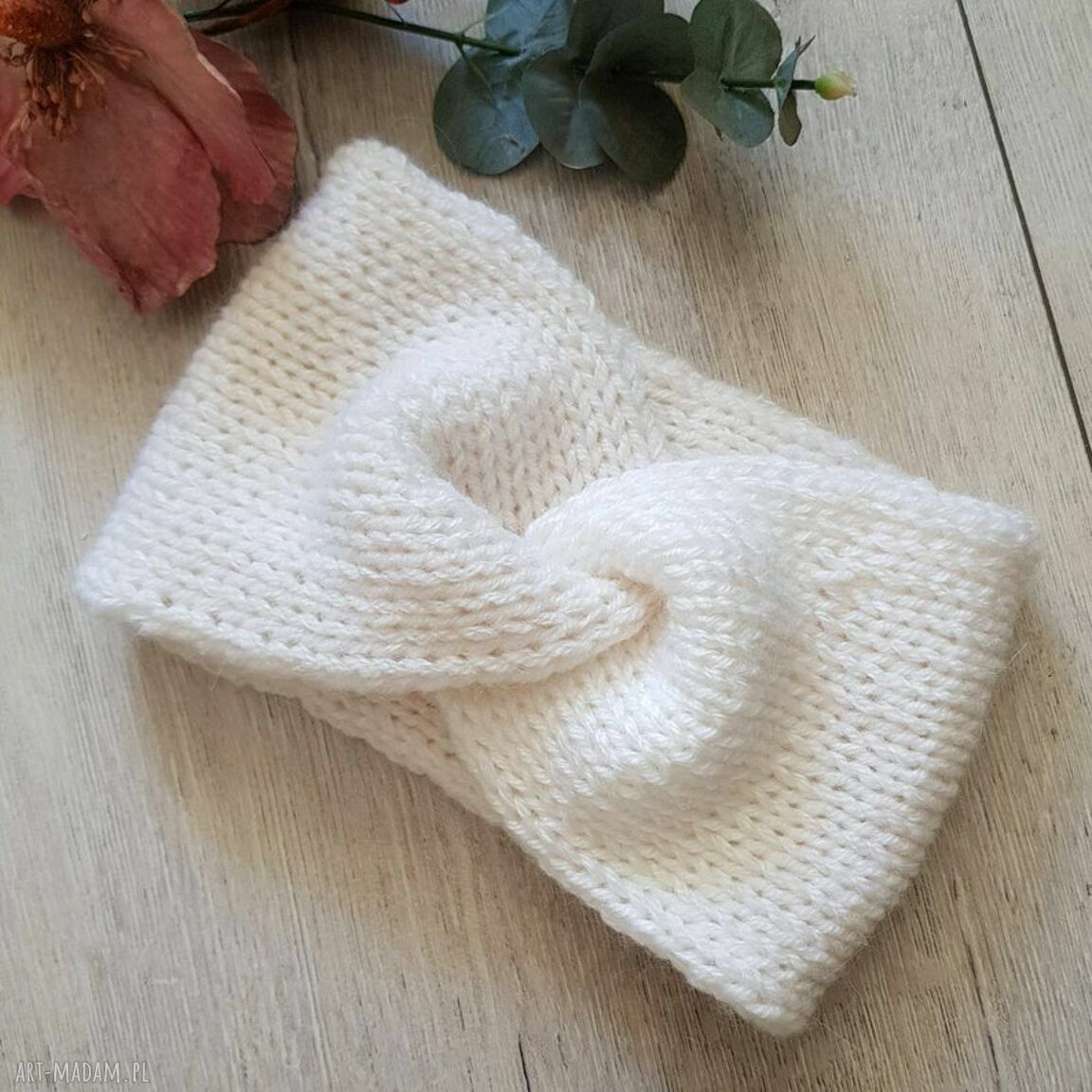 Opaska Turban Biała - ręcznie dziana, ciepła i wygodna (Alba Design)