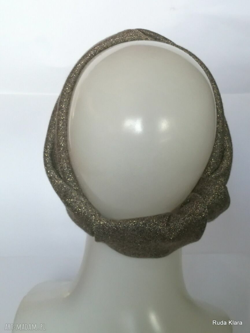 Opaska turbanowa wiosenna boho etno - szarość i złoto