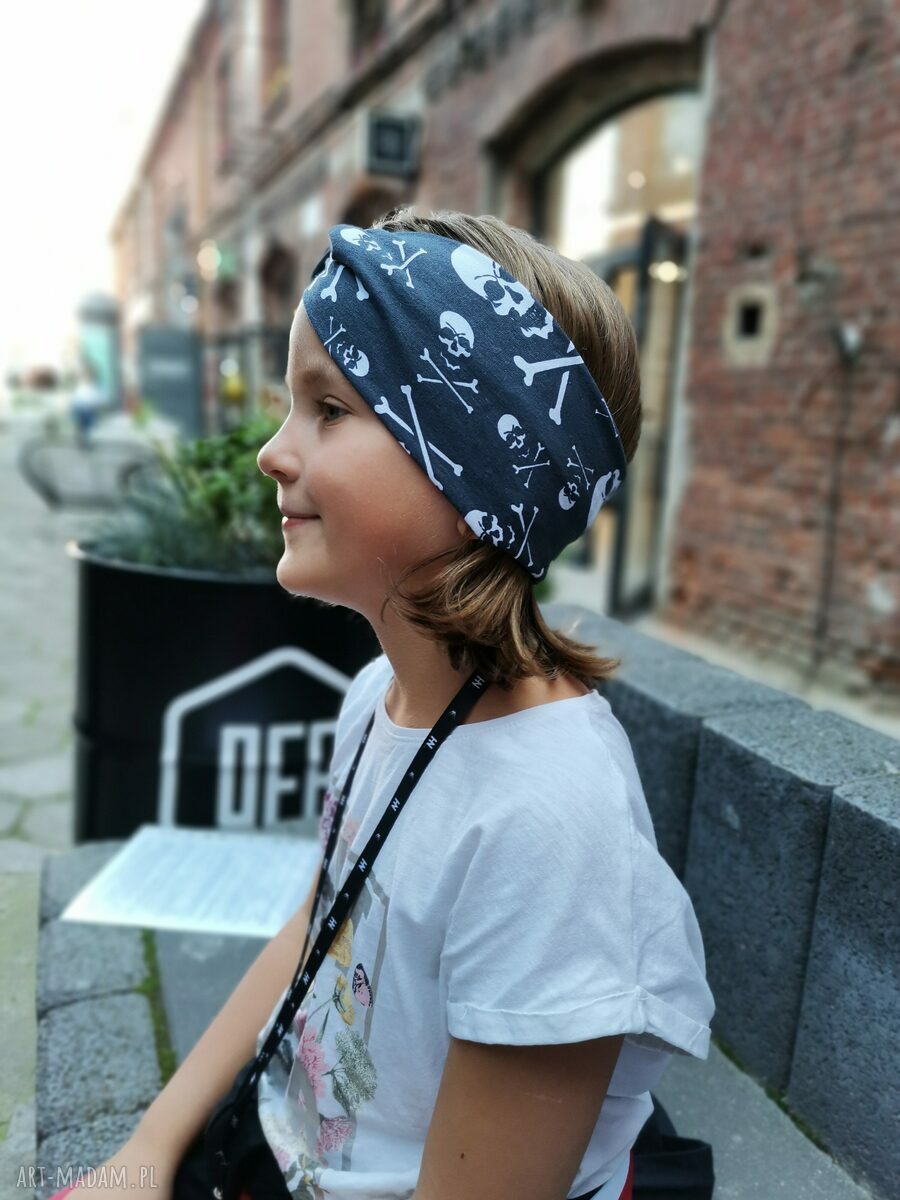 Opaska turbanowa w czaszki - uniwersalna, handmade (box A1)