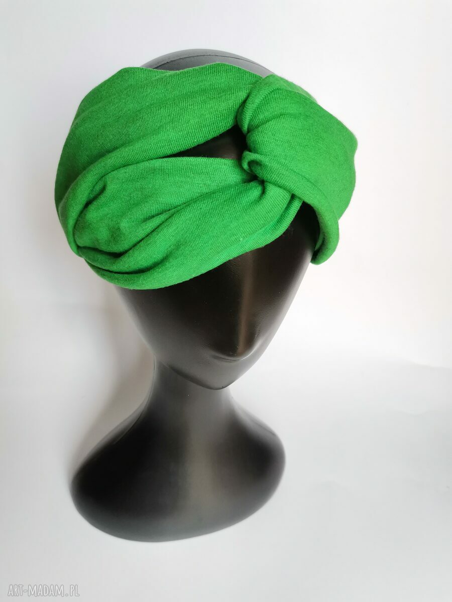 Opaska turbanowa z tyłu na gumce - zielony turban boho (rozmiar uniwersalny)
