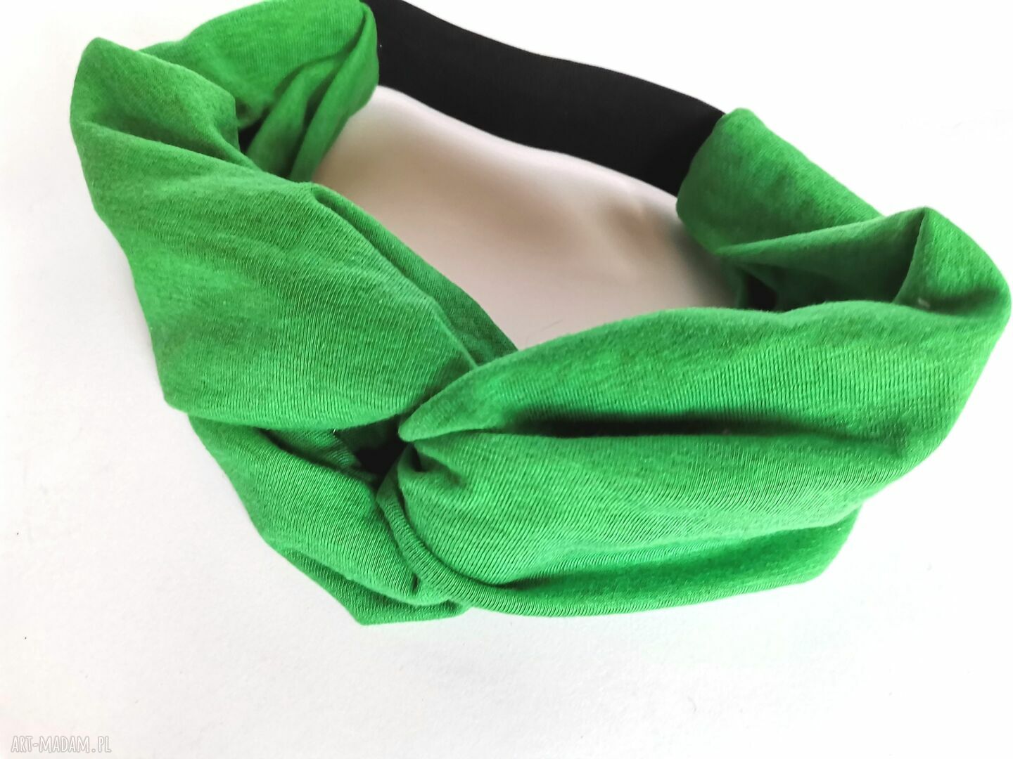 Opaska turbanowa z tyłu na gumce - zielony turban boho (rozmiar uniwersalny)