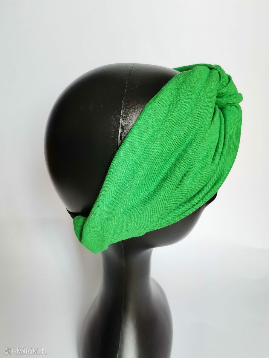 Opaska turbanowa z tyłu na gumce - zielony turban boho (rozmiar uniwersalny)