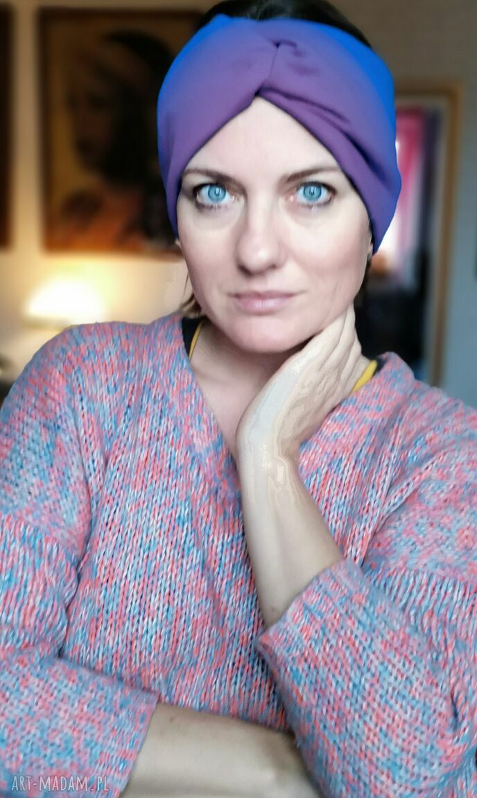 Opaska turbanowa niebieska na podszewce - rozmiar uniwersalny, idealna do jogi i sportu