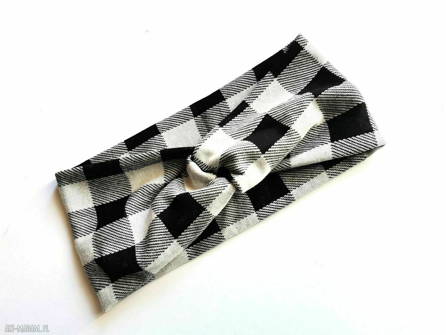 Opaska turbanowa uniwersalna w kratkę Ruda Klara - lekko rozciągliwa dzianina (handmade)