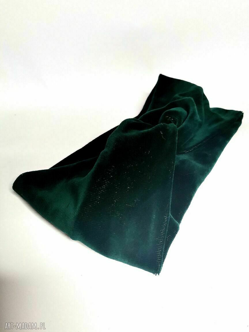 Opaska turbanowa ciemna zieleń welurowa - handmade dla dziewczynki