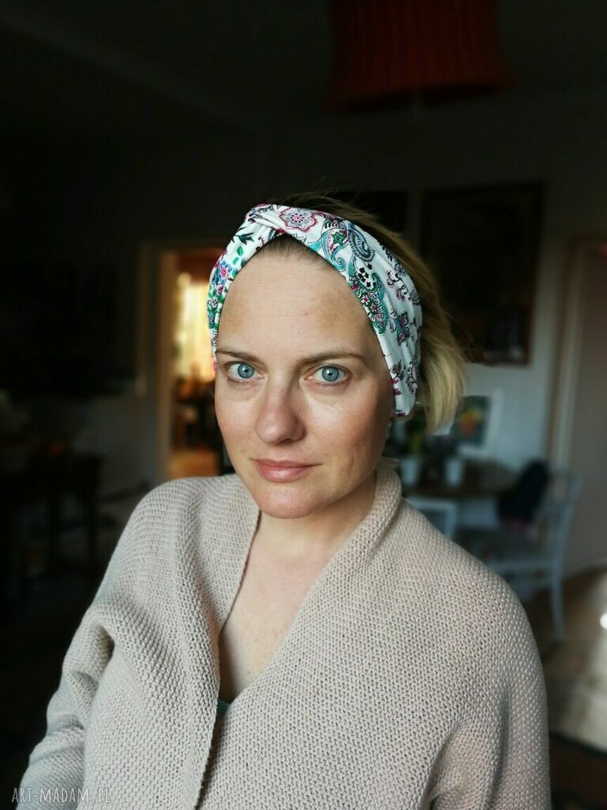 Opaska turbanowa w kwiaty z dzianiny - rozmiar uniwersalny na gumce