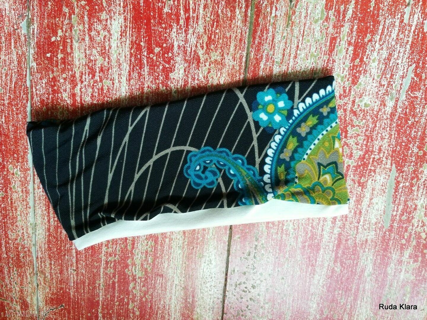 Boho opaska damska uniwersalna - 11 cm szerokości, na białej podszewce