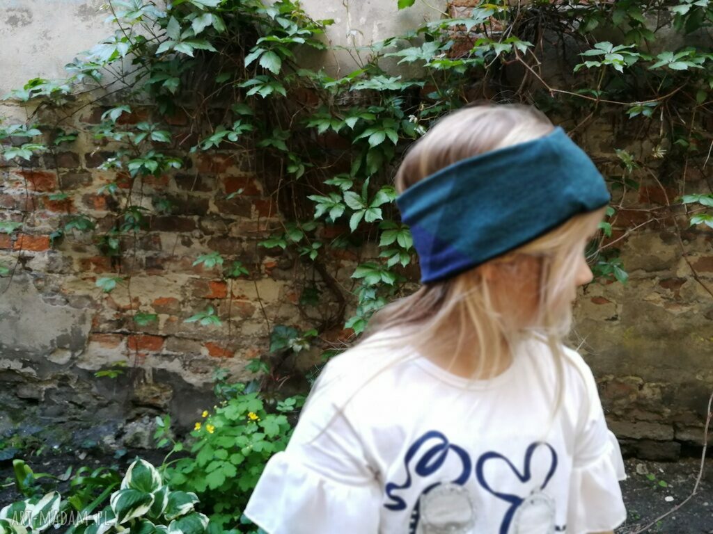 Uniwersalna opaska w kratkę - boho dla Ciebie i dziecka, na podszewce
