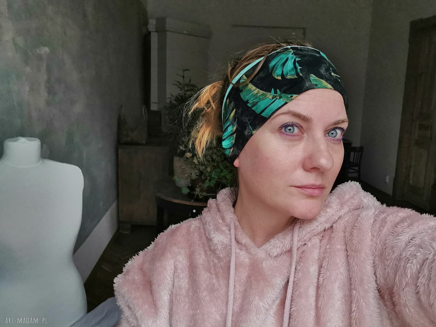 Opaska uniwersalna sportowa Box 33 folk boho Frida - miękka dzianina turkusowa