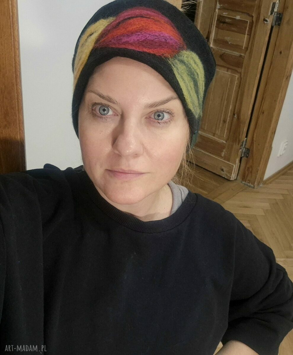 Ruda opaska z wełny merynosów - filcowana, na podszewce i rozciągliwa