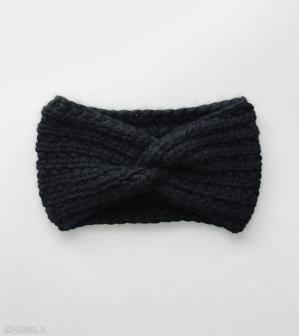 Czarna opaska wełniana handmade z 100% wełny