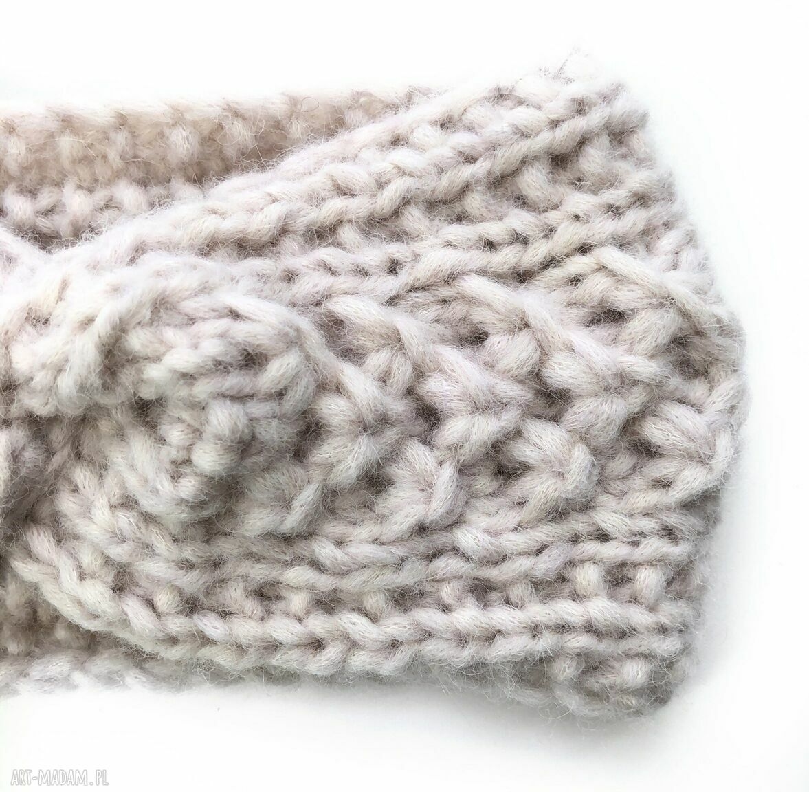 Opaska wełniana handmade w kolorze natura (ecru) - styl wiktoriański