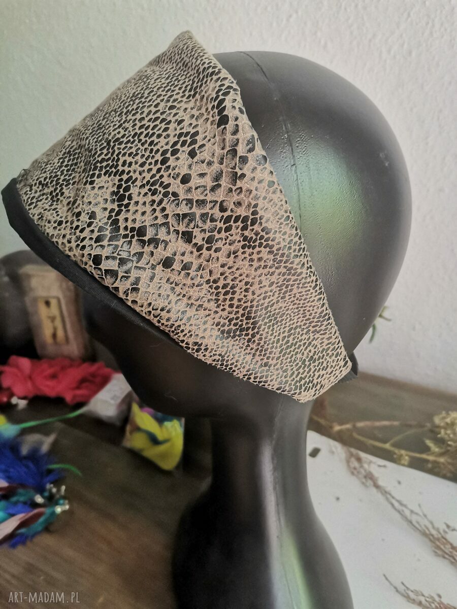Opaska węzowa na podszewce z gumką - boho beż i brąz