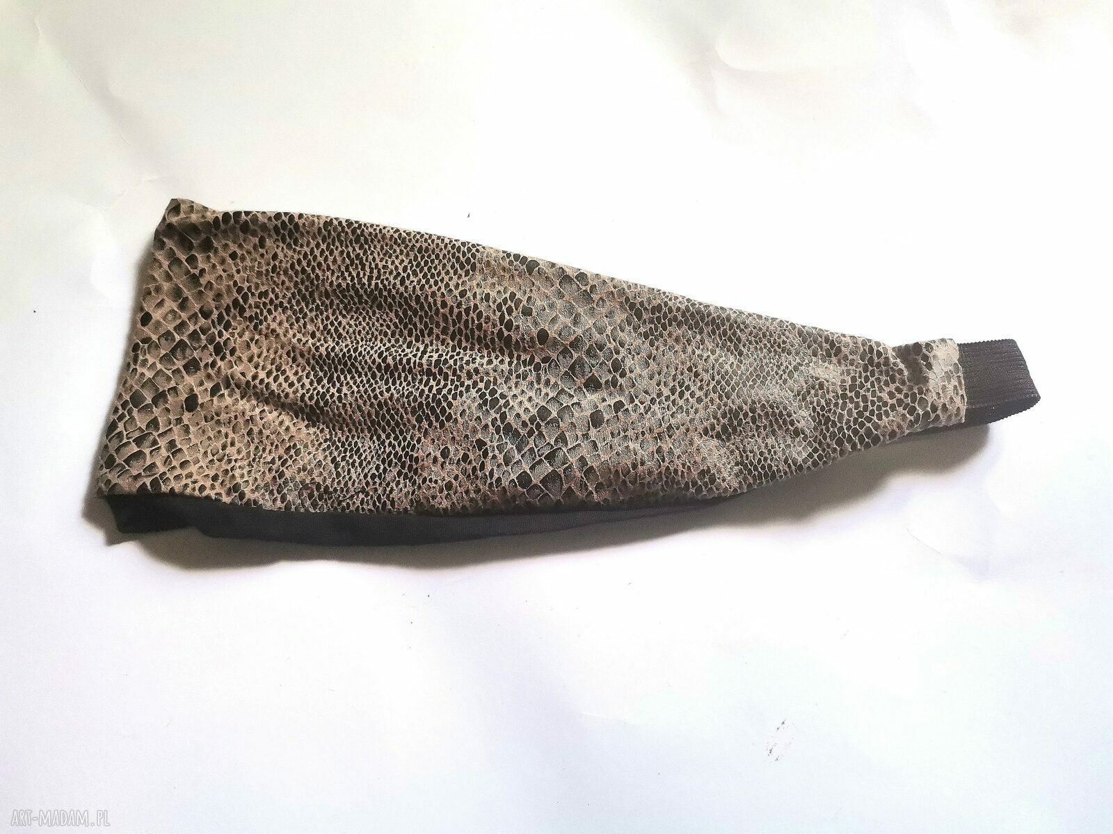Opaska węzowa na podszewce z gumką - boho beż i brąz