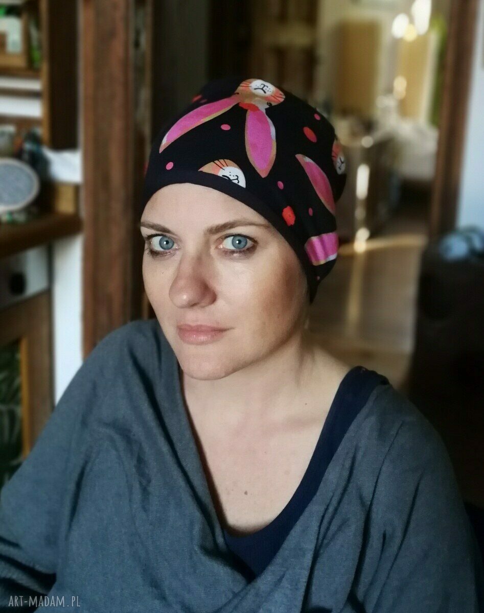 Opaska wiosenna kolorowa w króliki - damska handmade na podszewce