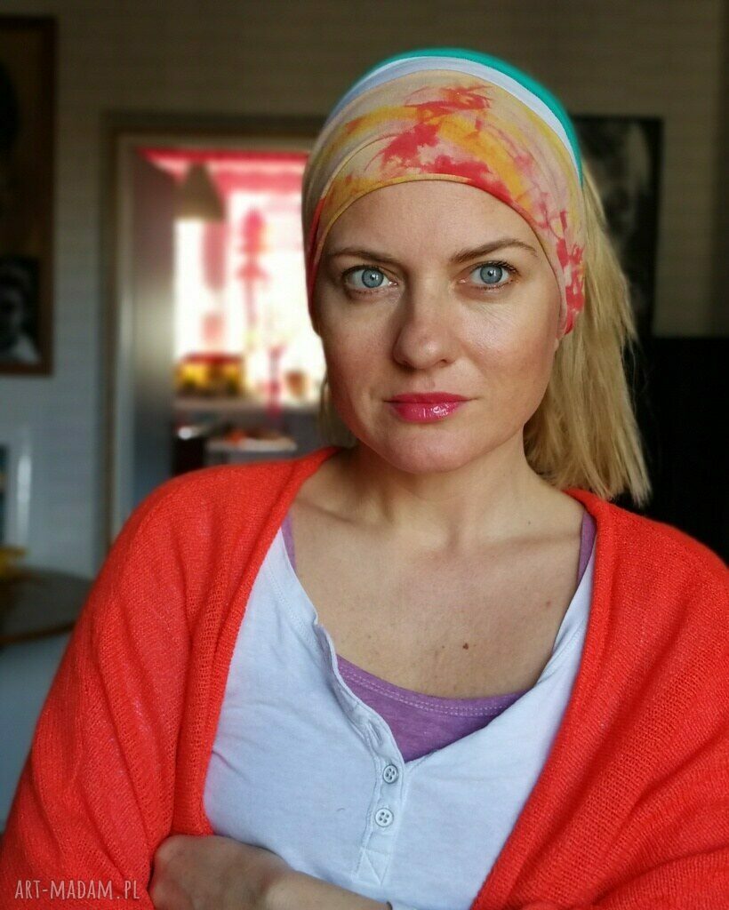 Wiosenna opaska z dzianiny w paski boho folk - do codziennego noszenia