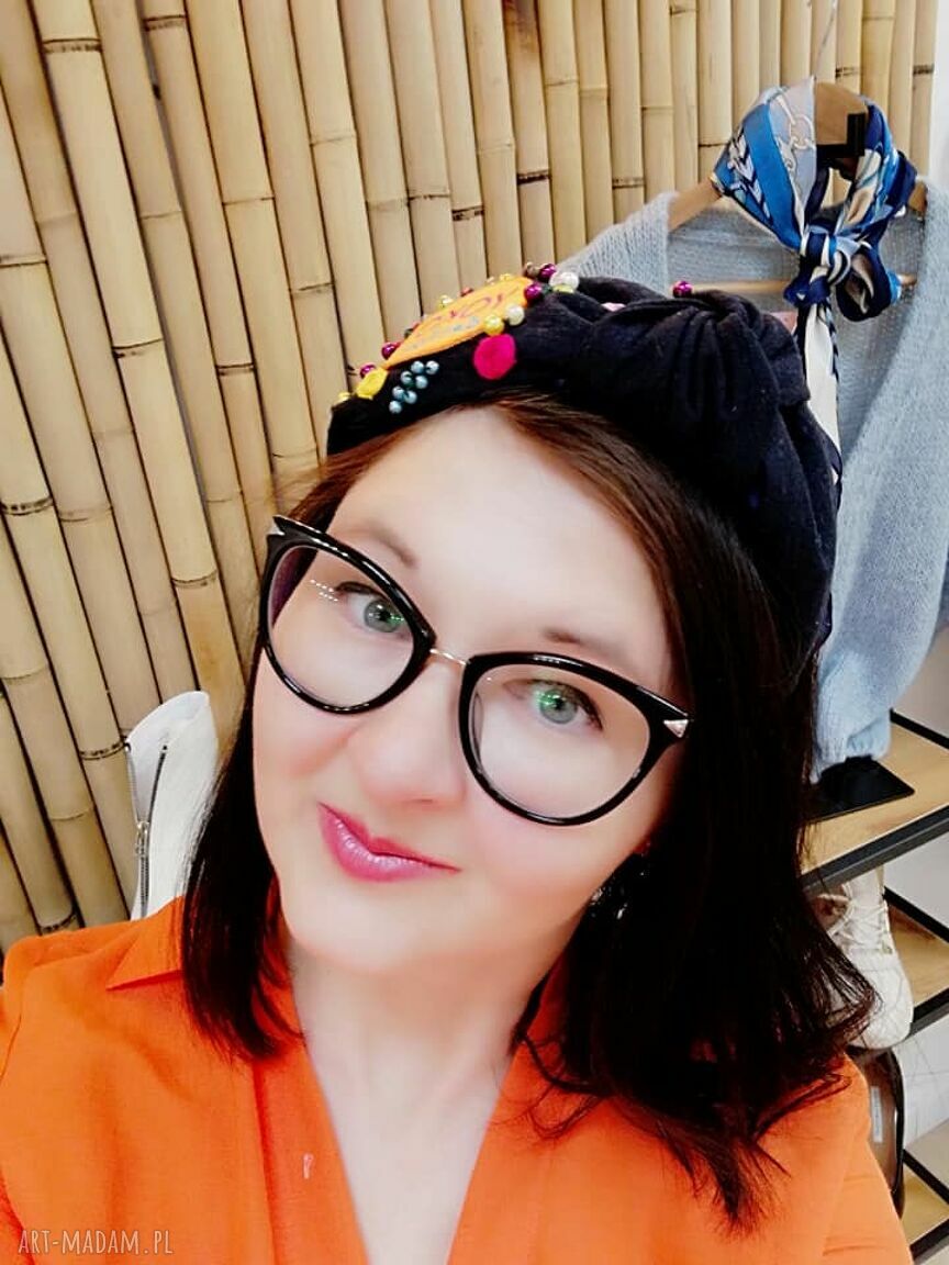 Opaska z haftem z lnu - ręcznie haftowana ozdoba do włosów
