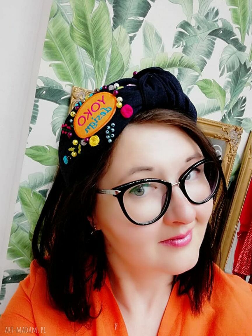 Opaska z haftem z lnu - ręcznie haftowana ozdoba do włosów