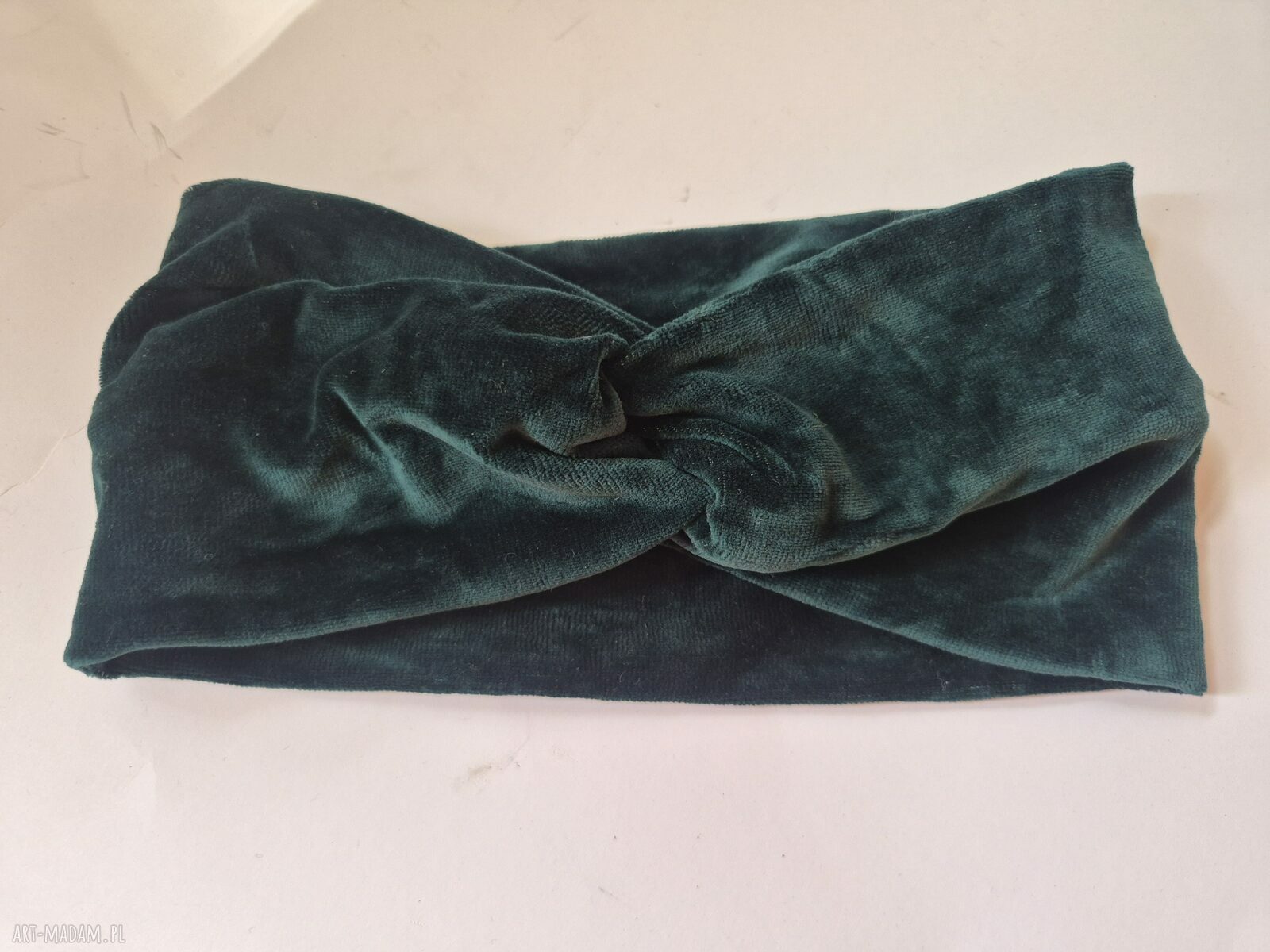 Opaska turbanowa zielona w rozmiarze S - podwójna, miękka i ręcznie robiona