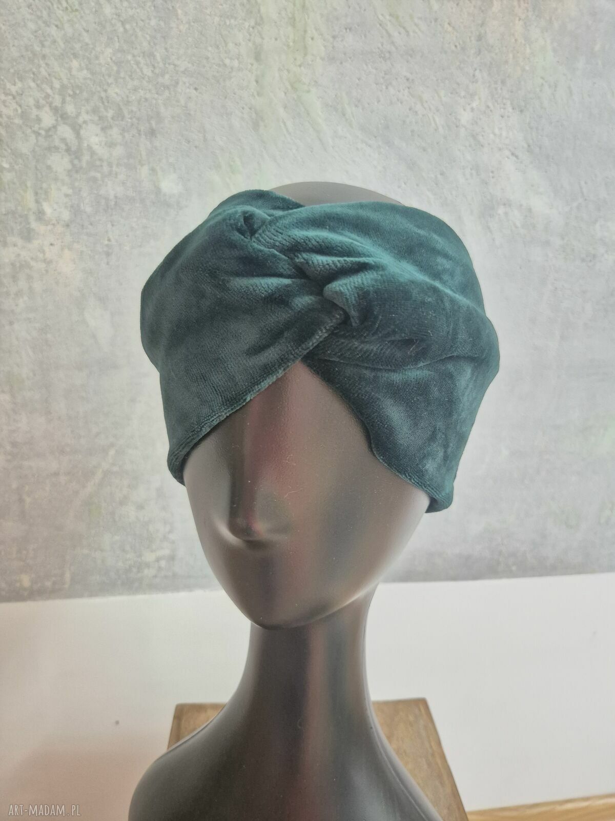 Opaska turbanowa zielona w rozmiarze S - podwójna, miękka i ręcznie robiona
