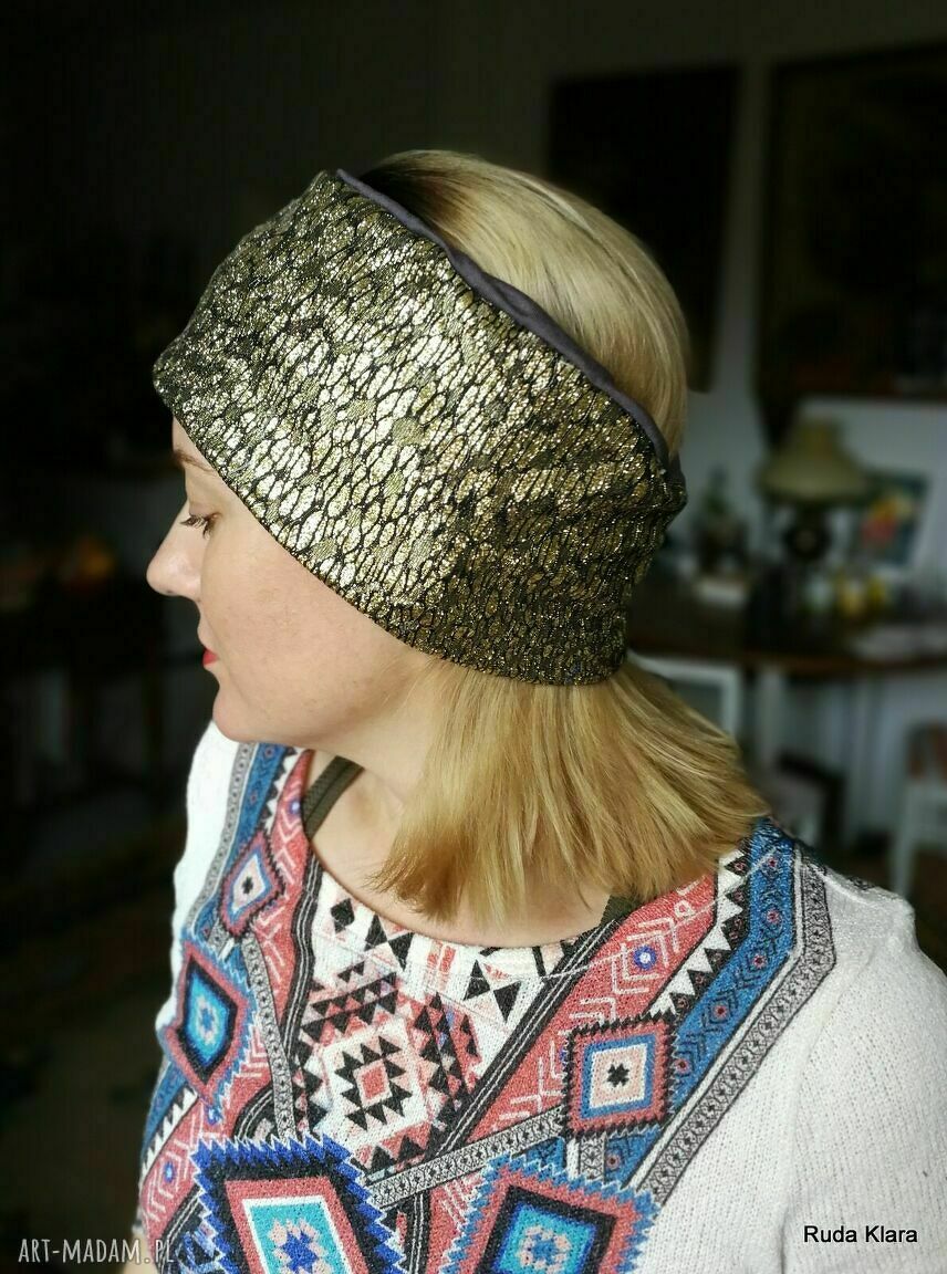 Opaska złota brokatowa - elegancka i pojechana, na podszewce (60-61 cm)