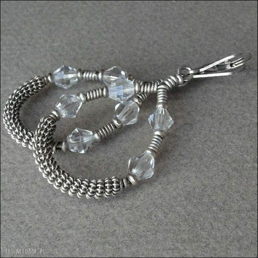 Oksydowane srebrne kolczyki lub klipsy z kryształkami Swarovski - wire wrapping
