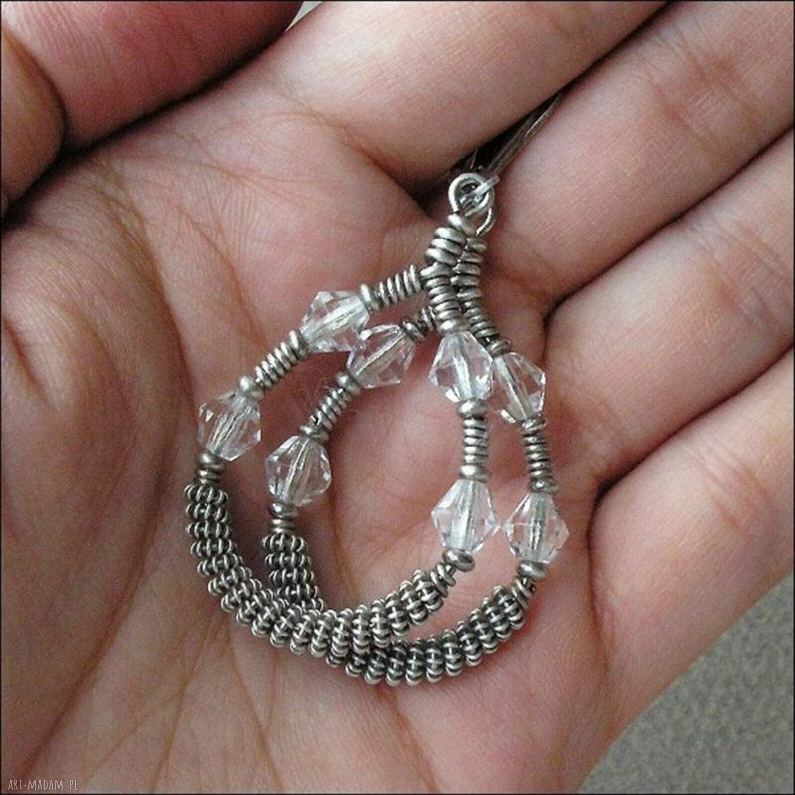 Oksydowane srebrne kolczyki lub klipsy z kryształkami Swarovski - wire wrapping