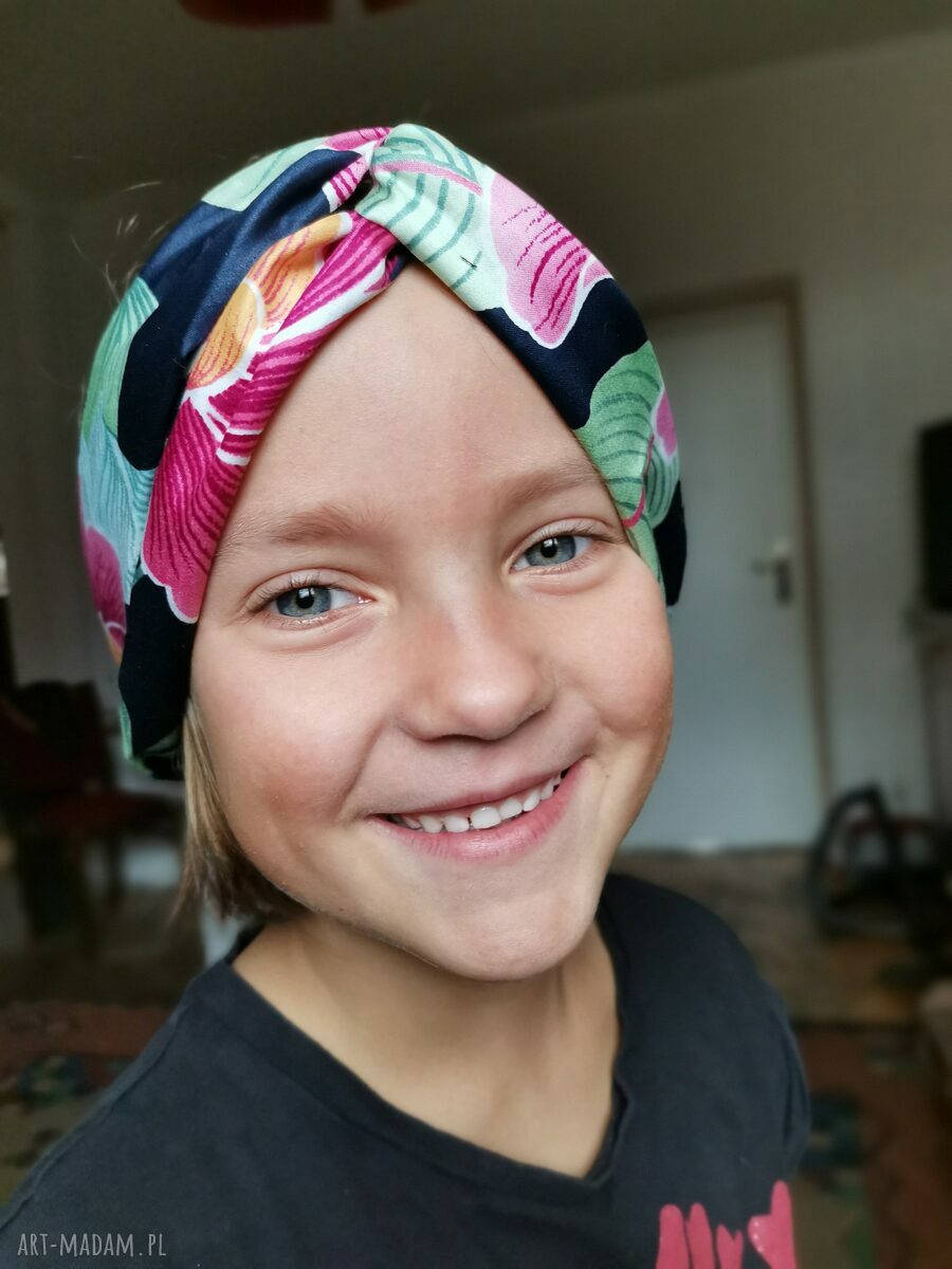 Opaska turbanowa boho w kwiaty na gumce - rozmiar 55-57 cm