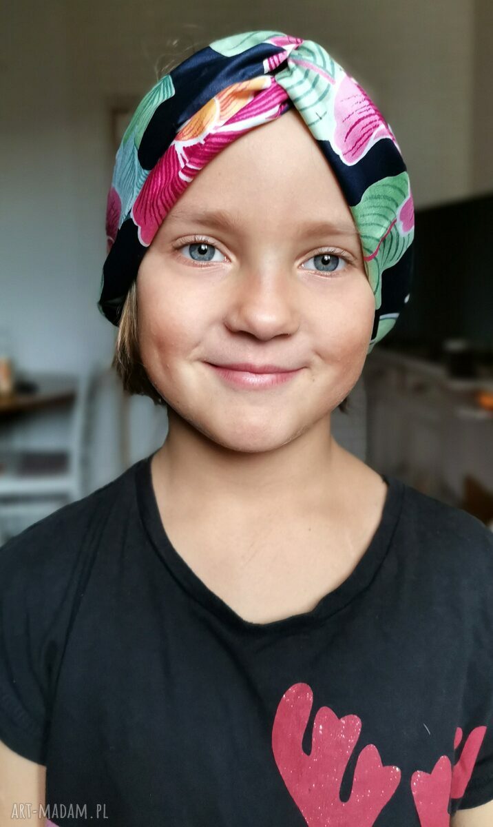 Opaska turbanowa boho w kwiaty na gumce - rozmiar 55-57 cm