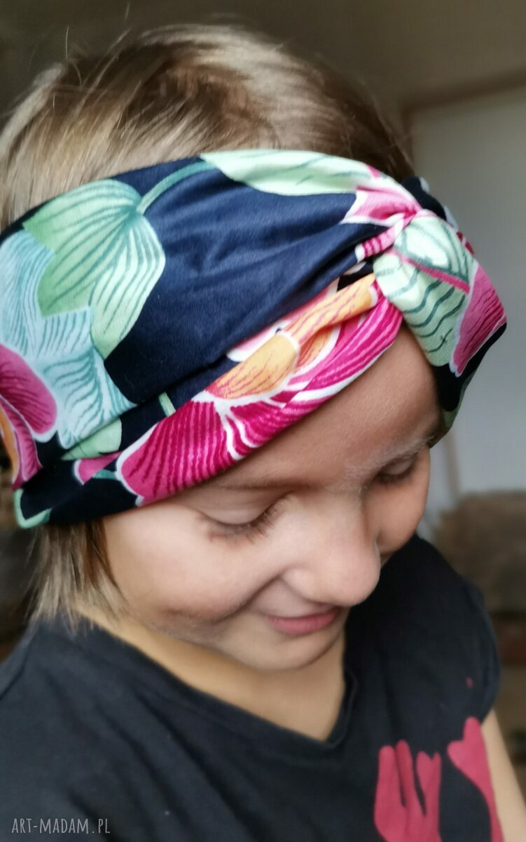 Opaska turbanowa boho w kwiaty na gumce - rozmiar 55-57 cm