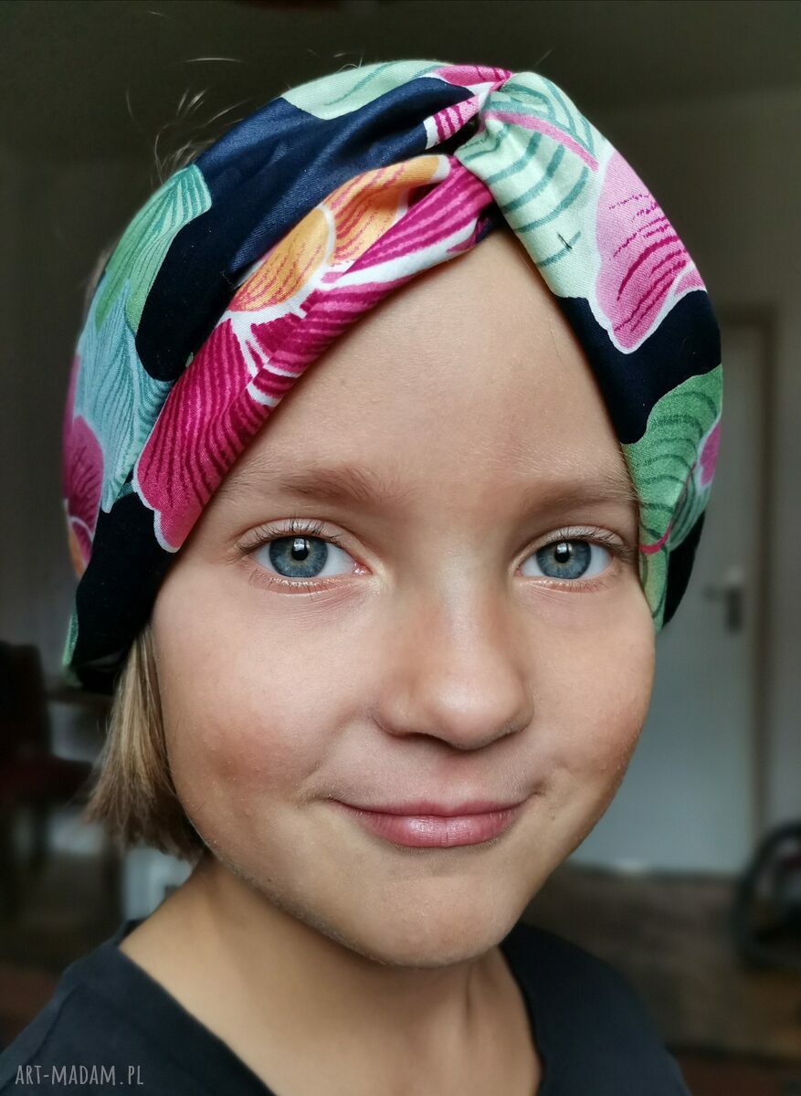 Opaska turbanowa boho w kwiaty na gumce - rozmiar 55-57 cm