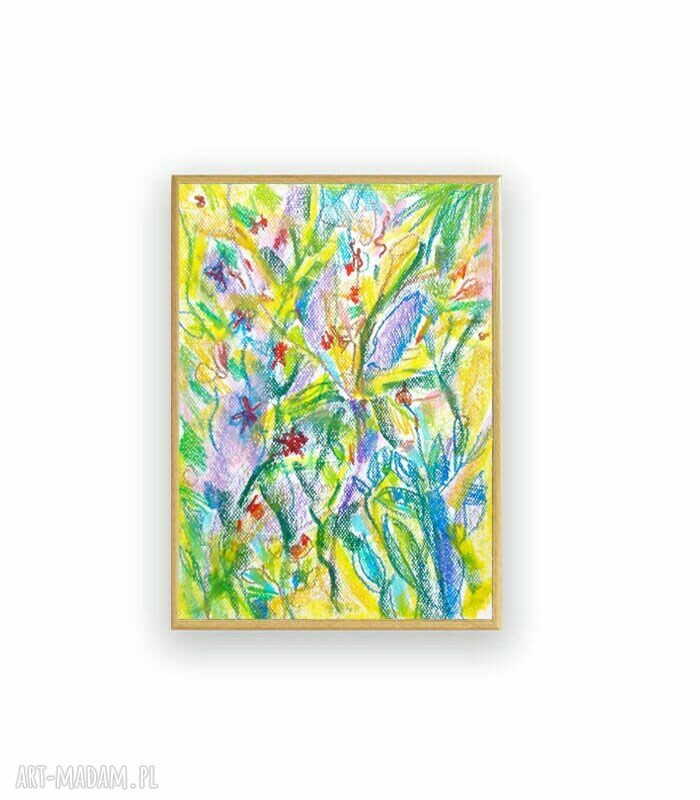Oprawiony rysunek „Dżungla” - kolorowy szkic w beżowej ramce 22,5 x 31 cm